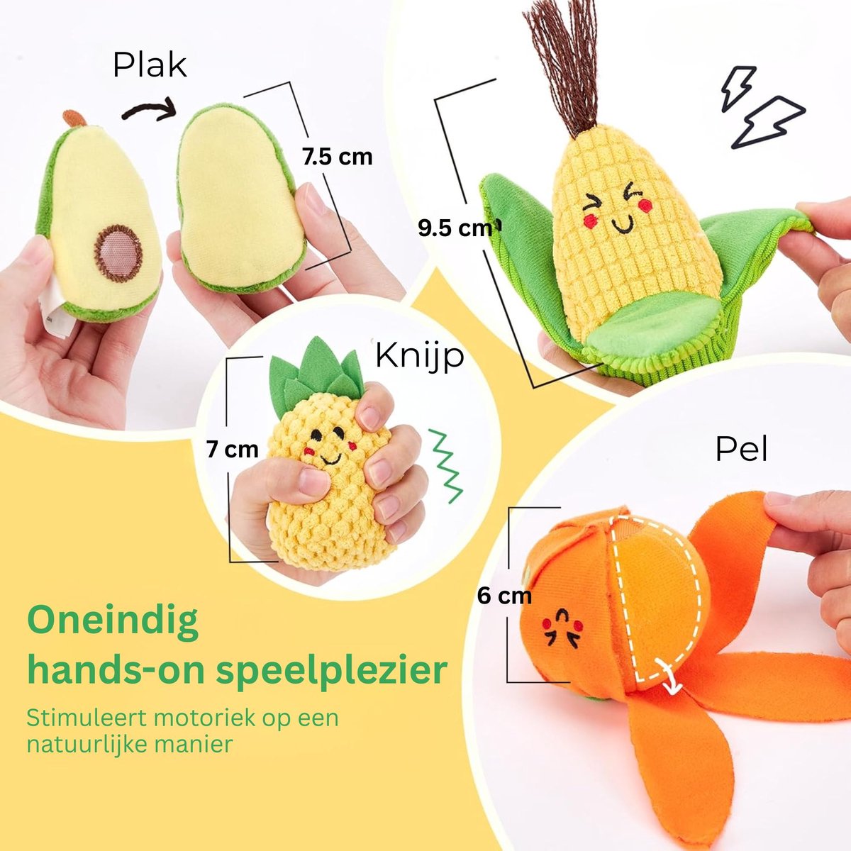 Playbino KnuffelFruit – Sensorische montessori set van zacht fruit en groente