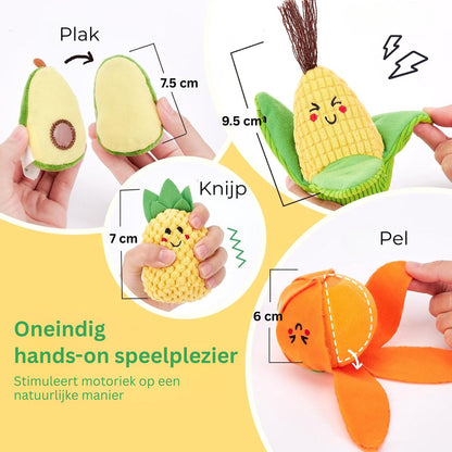 Playbino KnuffelFruit – Sensorische montessori set van zacht fruit en groente
