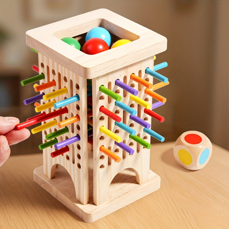 Playbino StokToren - Montessori Balansspel van Hout – Leerzaam Stapelspel met Dobbelsteen