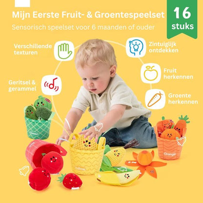 Playbino KnuffelFruit – Sensorische montessori set van zacht fruit en groente