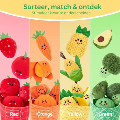 Playbino KnuffelFruit – Sensorische montessori set van zacht fruit en groente