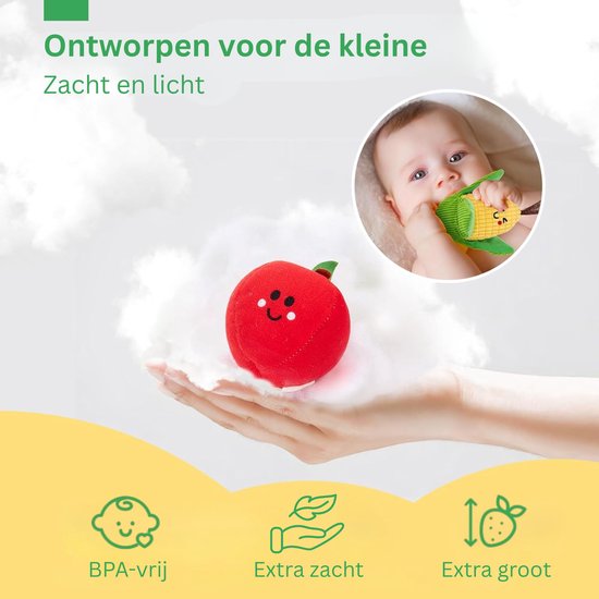 Playbino KnuffelFruit – Sensorische montessori set van zacht fruit en groente