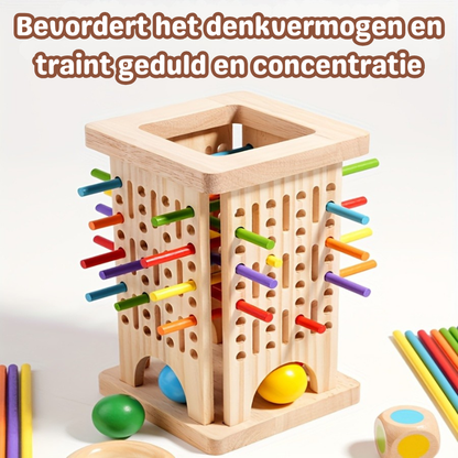 Playbino StokToren - Montessori Balansspel van Hout – Leerzaam Stapelspel met Dobbelsteen