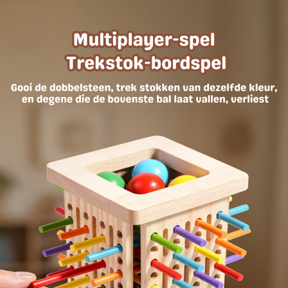Playbino StokToren - Montessori Balansspel van Hout – Leerzaam Stapelspel met Dobbelsteen
