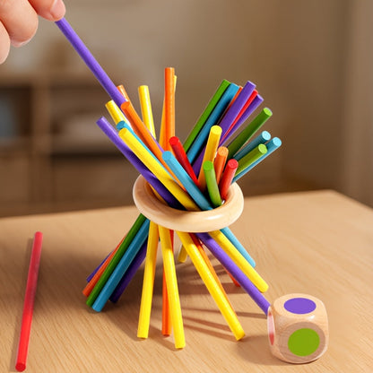 Playbino StokToren - Montessori Balansspel van Hout – Leerzaam Stapelspel met Dobbelsteen