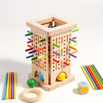 Playbino StokToren - Montessori Balansspel van Hout – Leerzaam Stapelspel met Dobbelsteen