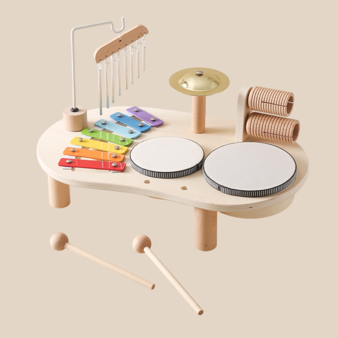 Playbino MuziekTafel - Houten muziektafel met xylofoon, trommels en bekkens