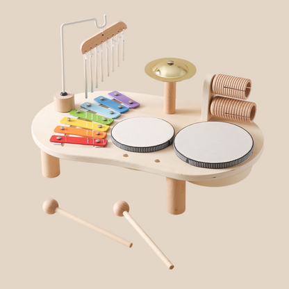 Playbino MuziekTafel - Houten muziektafel met xylofoon, trommels en bekkens