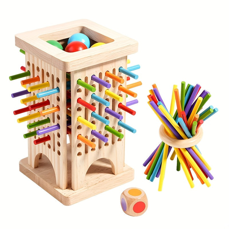 Playbino StokToren - Montessori Balansspel van Hout – Leerzaam Stapelspel met Dobbelsteen