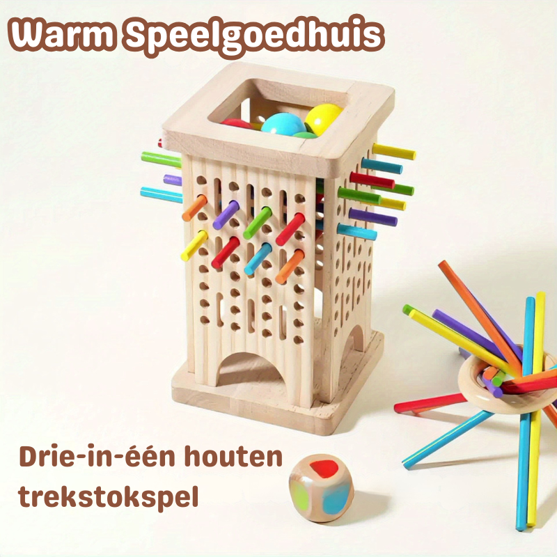 Playbino StokToren - Montessori Balansspel van Hout – Leerzaam Stapelspel met Dobbelsteen