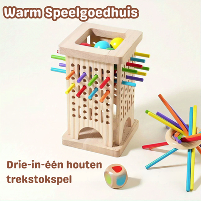 Playbino StokToren - Montessori Balansspel van Hout – Leerzaam Stapelspel met Dobbelsteen