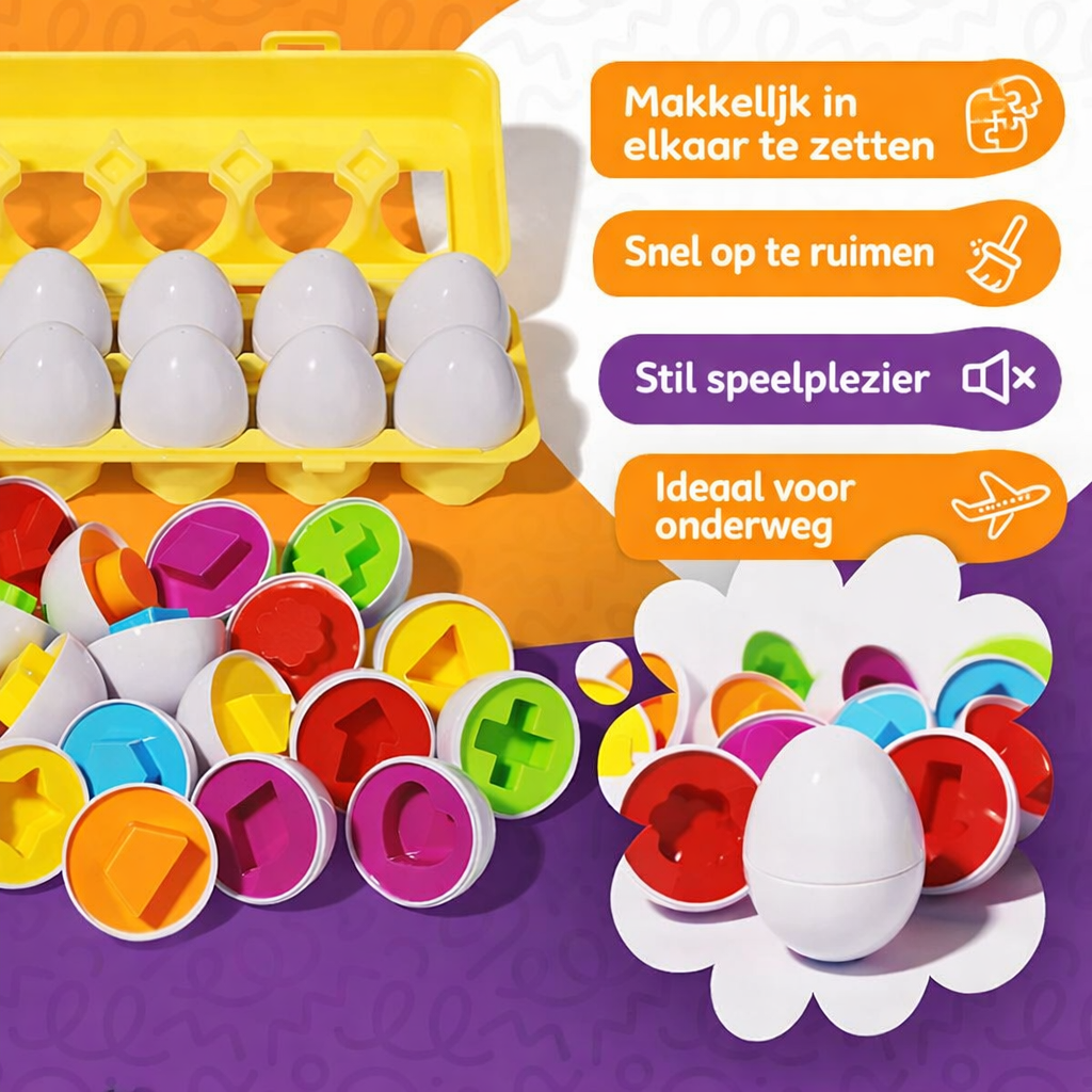 Playbino EiMatch - Montessori vormen en kleuren ei puzzel voor spelend leren