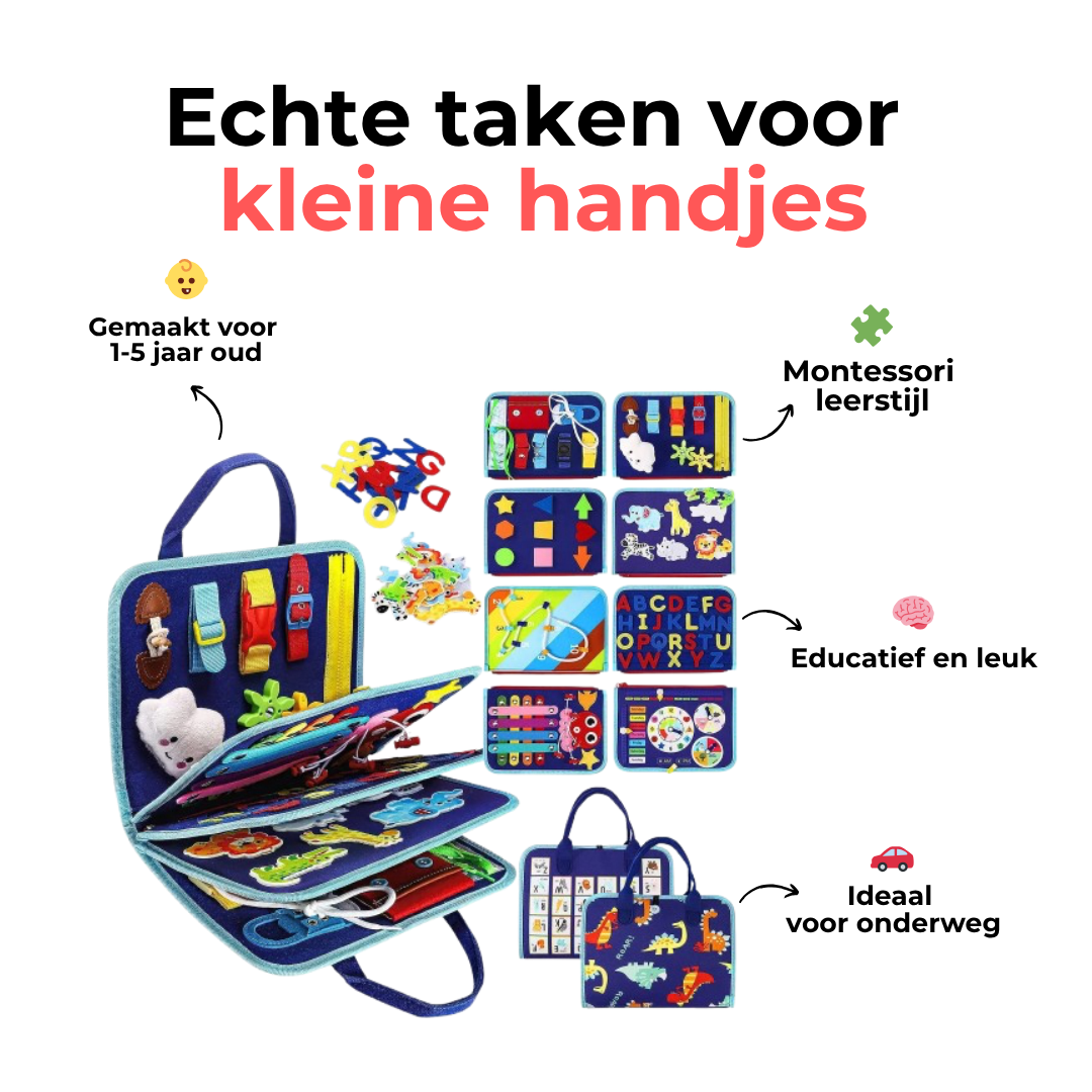 Playbino Busy Book Roze/Blauw - Vilt Montessori activiteitenboek - Leer spelenderwijs