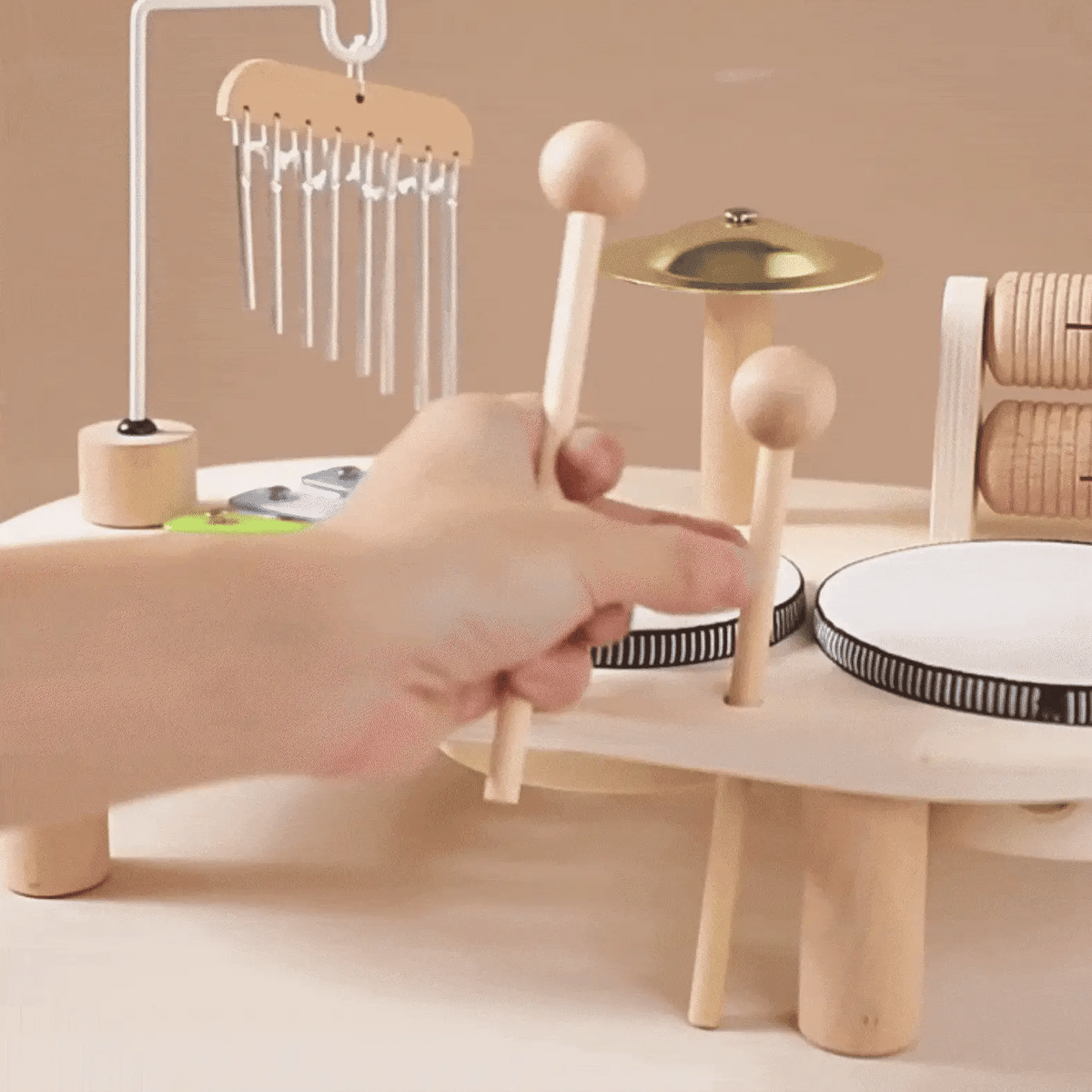 Playbino MuziekTafel - Houten muziektafel met xylofoon, trommels en bekkens