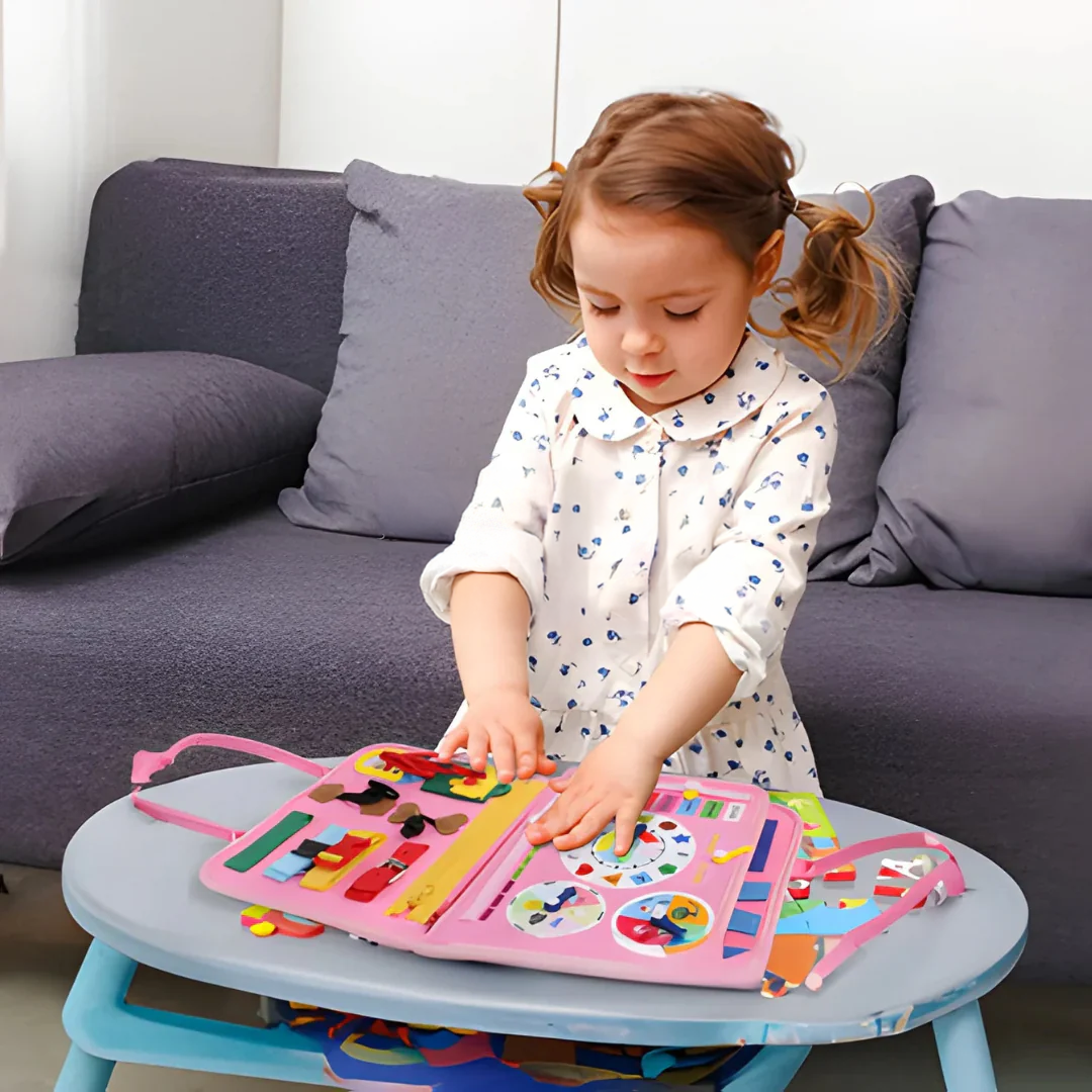 Playbino Busy Book Roze/Blauw - Vilt Montessori activiteitenboek - Leer spelenderwijs