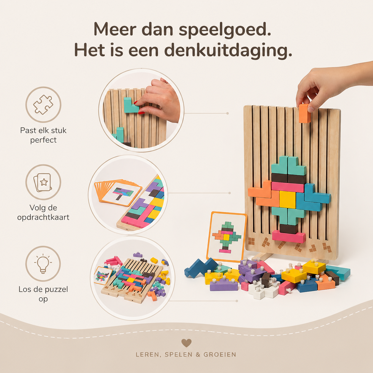 Playbino HoutTetris - Educatief houten tetris puzzel voor logisch denken & fijne motoriek