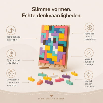 Playbino HoutTetris - Educatief houten tetris puzzel voor logisch denken & fijne motoriek