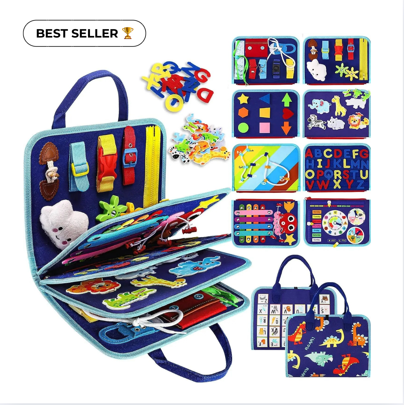 Playbino Busy Book Roze/Blauw - Vilt Montessori activiteitenboek - Leer spelenderwijs