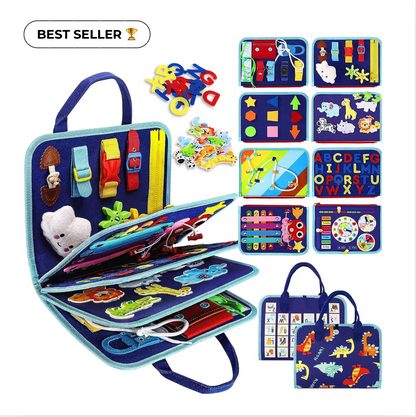 Playbino Busy Book Roze/Blauw - Vilt Montessori activiteitenboek - Leer spelenderwijs