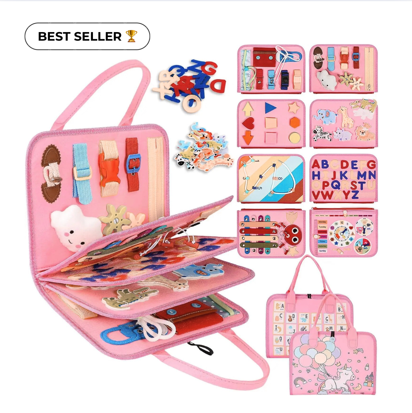 Playbino Busy Book Roze/Blauw - Vilt Montessori activiteitenboek - Leer spelenderwijs
