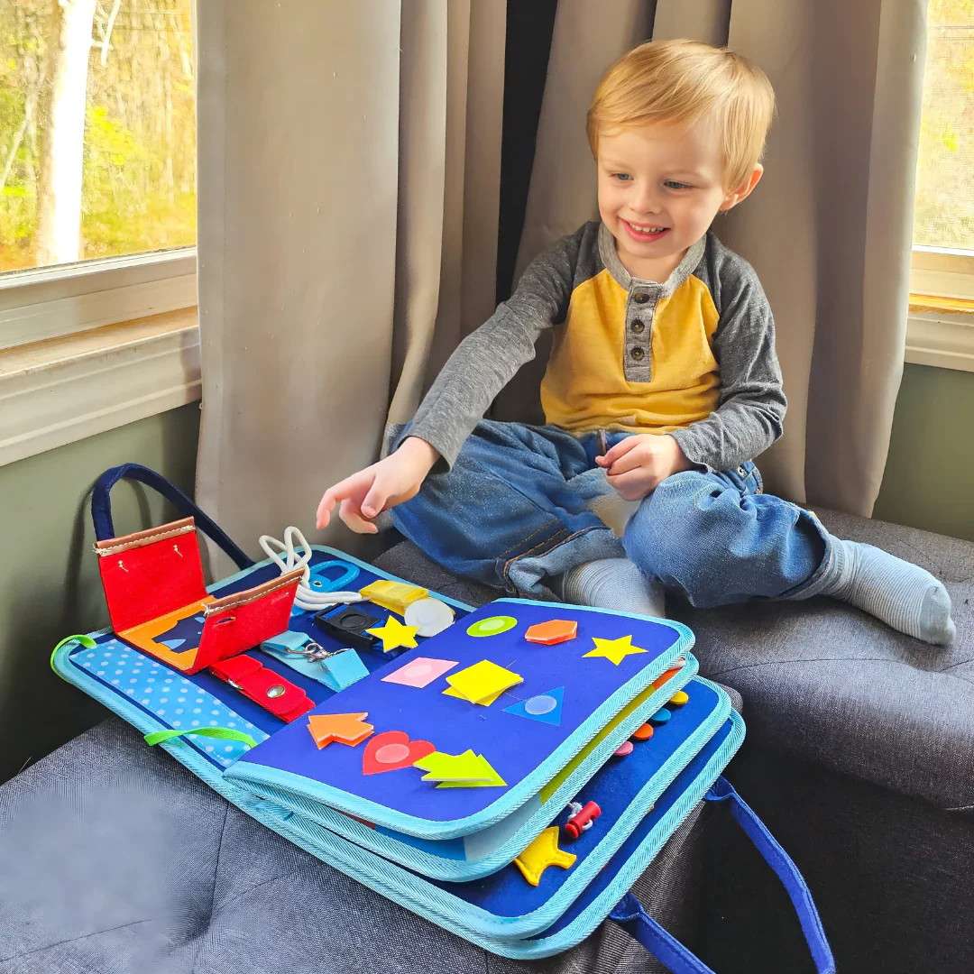 Playbino Busy Book Roze/Blauw - Vilt Montessori activiteitenboek - Leer spelenderwijs