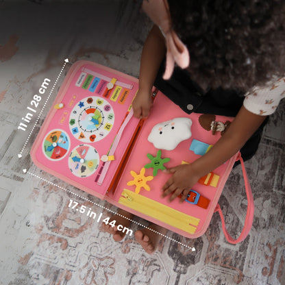 Playbino Busy Book Roze/Blauw - Vilt Montessori activiteitenboek - Leer spelenderwijs
