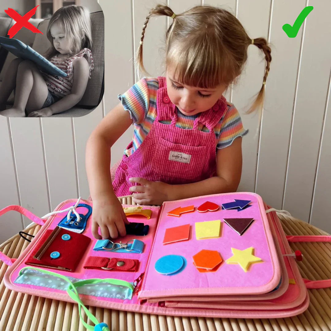 Playbino Busy Book Roze/Blauw - Vilt Montessori activiteitenboek - Leer spelenderwijs
