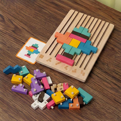 Playbino HoutTetris - Educatief houten tetris puzzel voor logisch denken & fijne motoriek