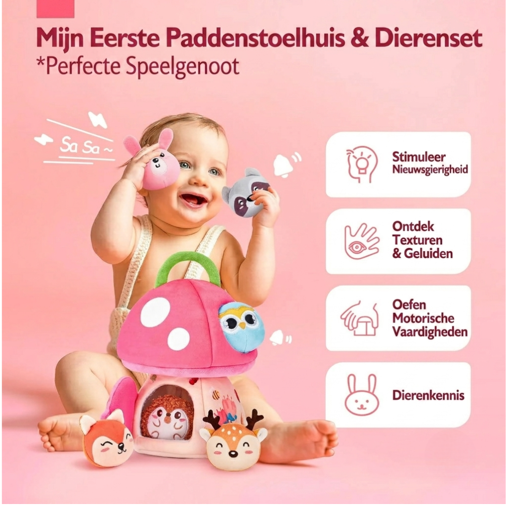 Playbino KnuffelHuis - Montessori knuffelhuisje - Zintuiglijk & interactief leerspeelgoed