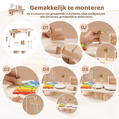 Playbino MuziekTafel - Houten muziektafel met xylofoon, trommels en bekkens