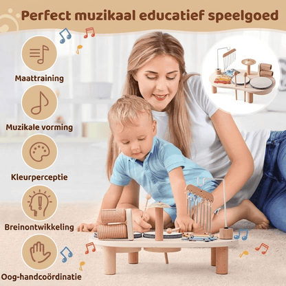Playbino MuziekTafel - Houten muziektafel met xylofoon, trommels en bekkens