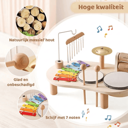 Playbino MuziekTafel - Houten muziektafel met xylofoon, trommels en bekkens