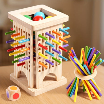 Playbino StokToren - Montessori Balansspel van Hout – Leerzaam Stapelspel met Dobbelsteen