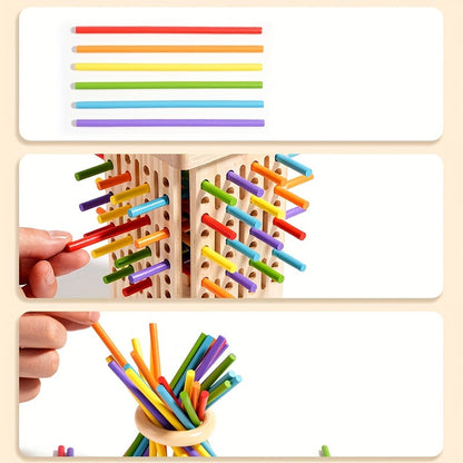 Playbino StokToren - Montessori Balansspel van Hout – Leerzaam Stapelspel met Dobbelsteen